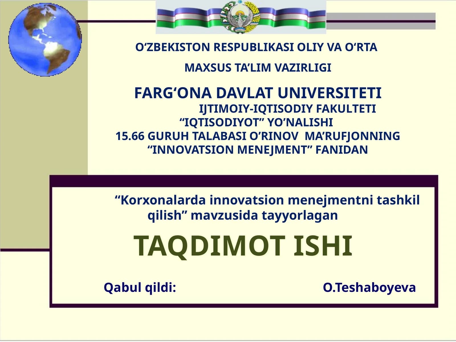 Korxonalardan innovatsion menejment