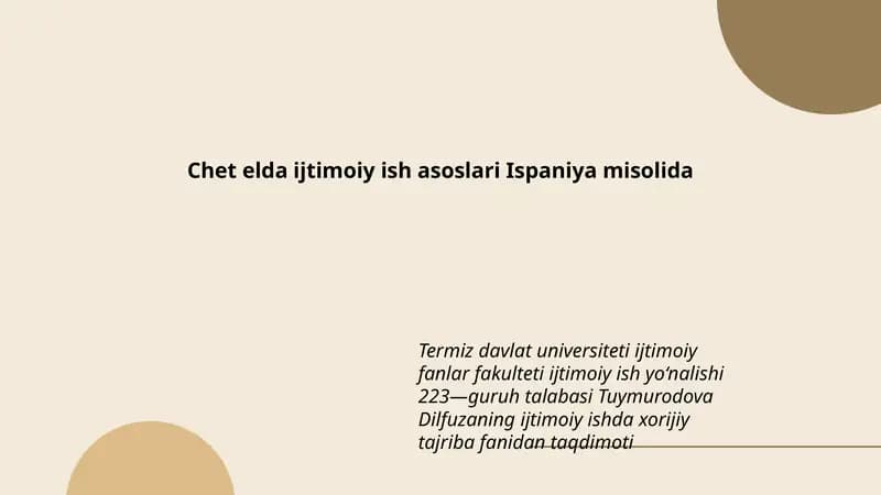 Ijtimoiy ish asoslari Ispaniya misolida