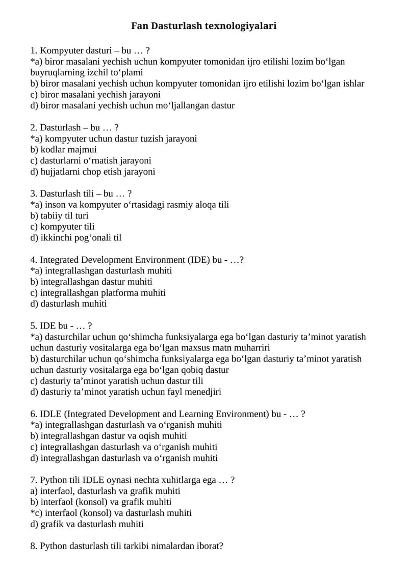 Fan Dasturlash texnologiyalari