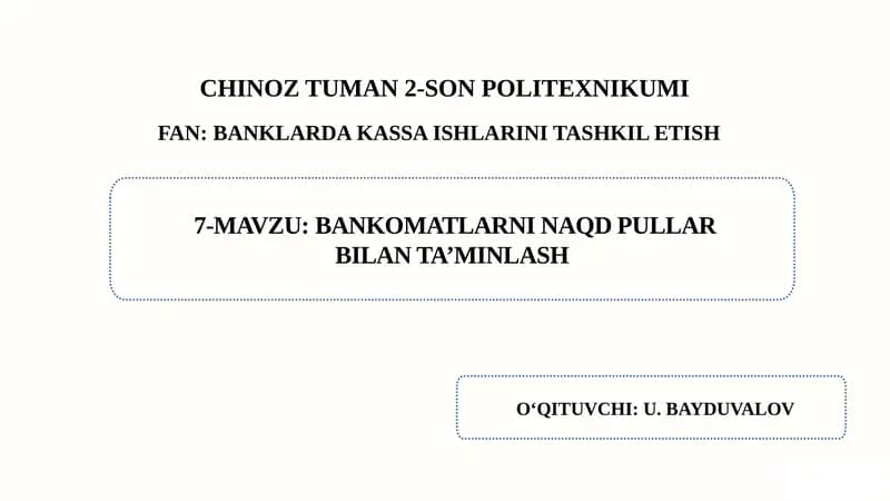 Bankomatlarni naqd  pullar bilan ta’minlash