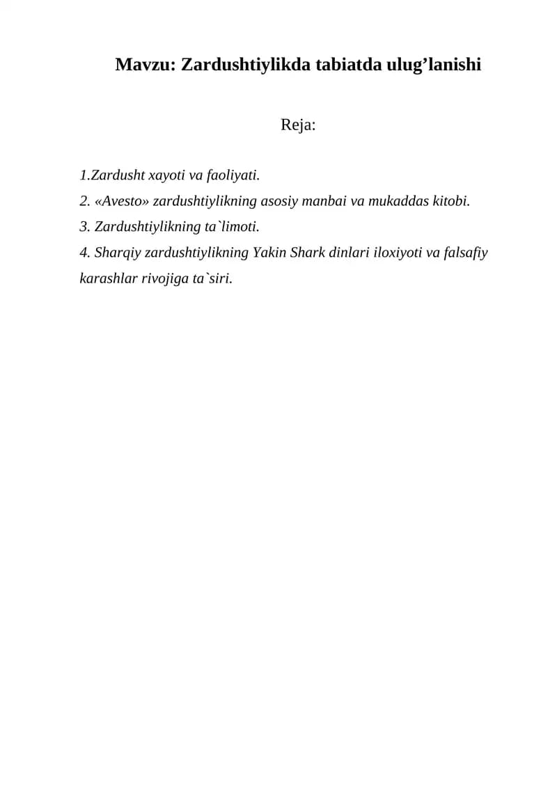 Zardushtiylikda tabiatda ulug’lanishi