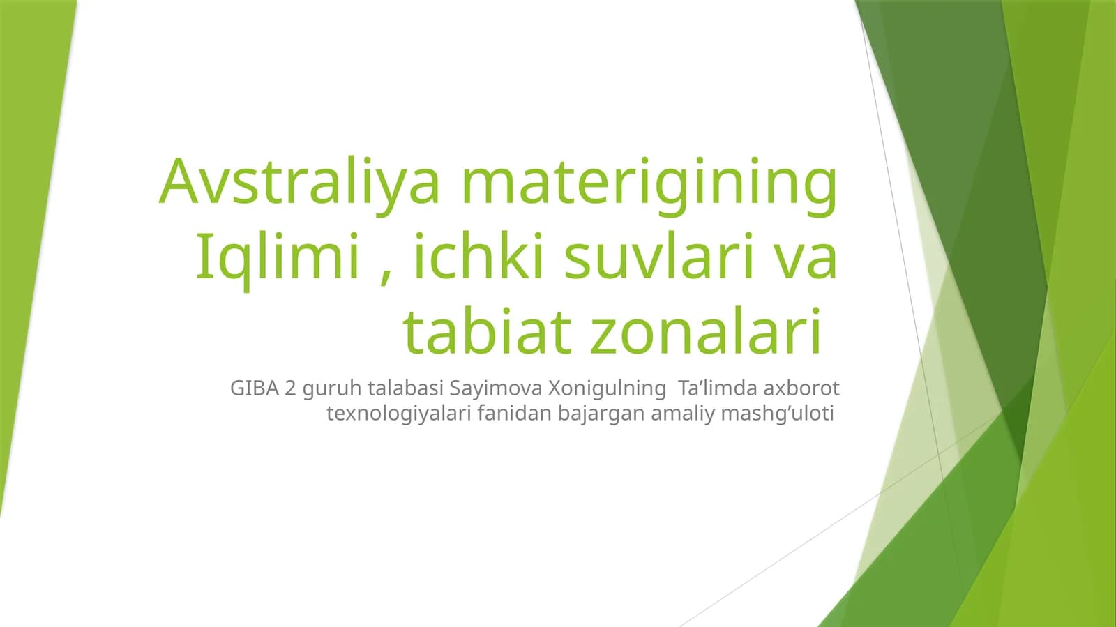 Avstraliya materigi iqlimi, ichkisuvlari va tabiat zonalari