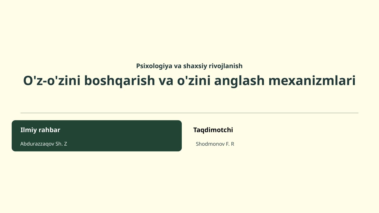Psixologiya va shaxsiy rivojlanish