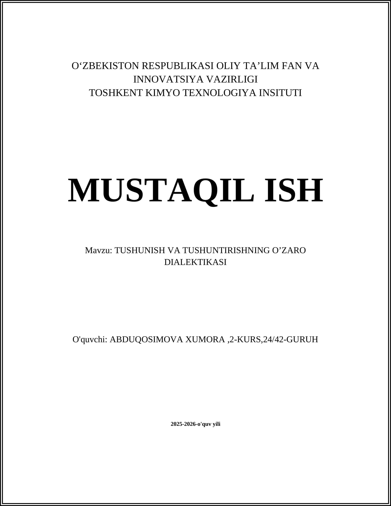 TUSHUNISH VA TUSHUNTIRISHNING O’ZARO DIALEKTIKASI