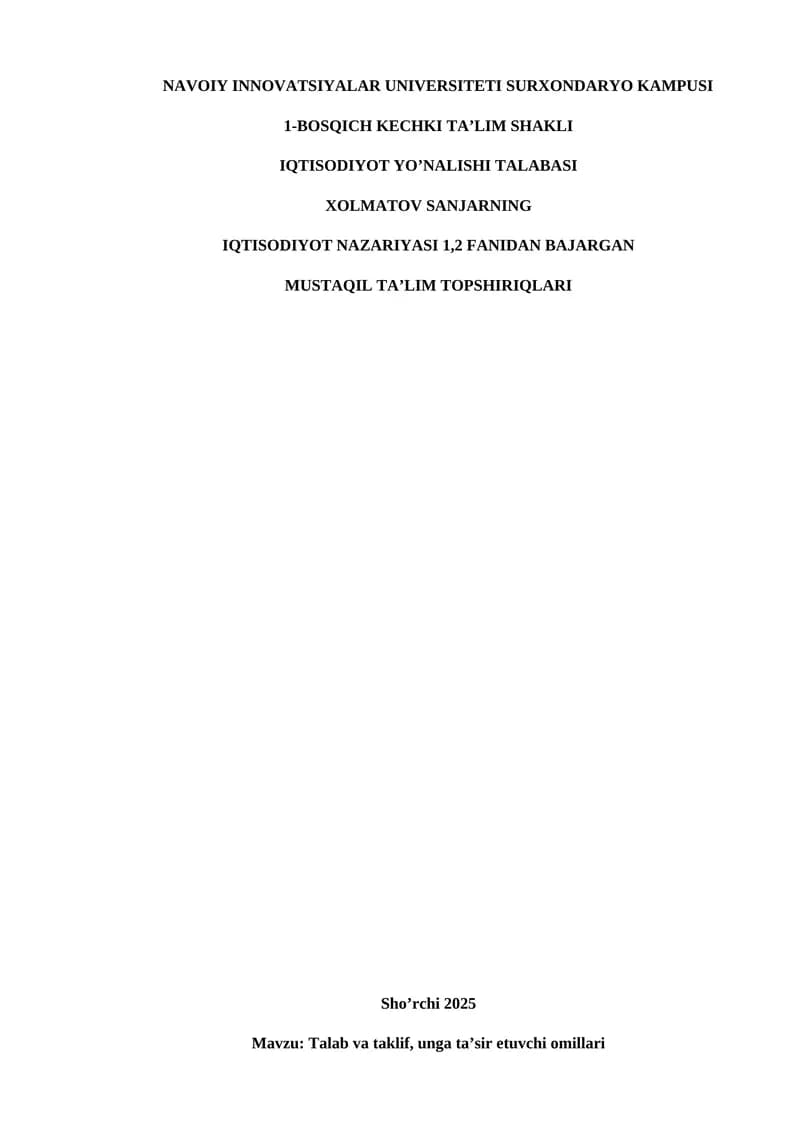 Hozirgi zamon iqtisodiyot nazariyasi rivojlanishining asosiy yo‘nalishlari