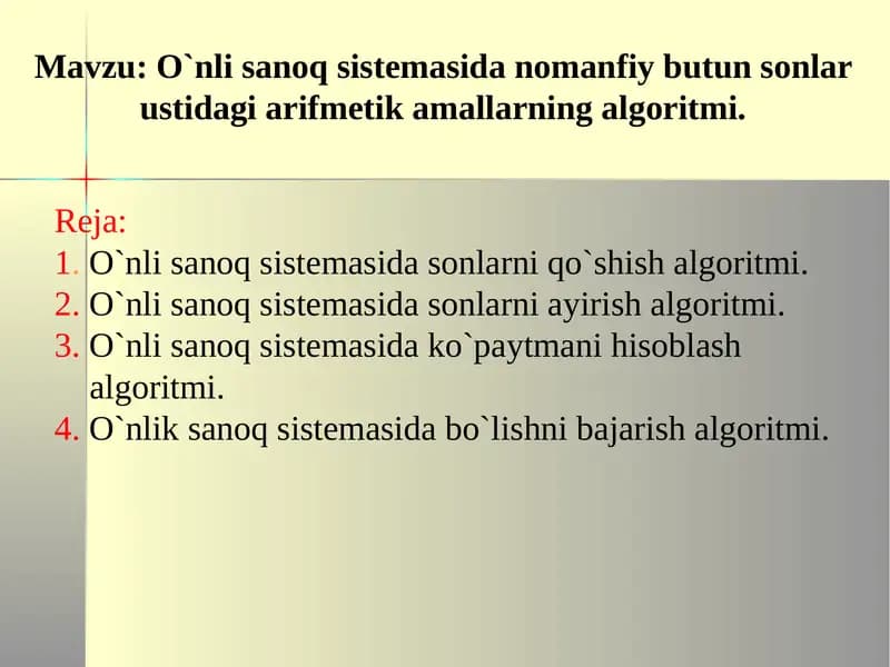 O`nlisanoq sistemasida arifmetika