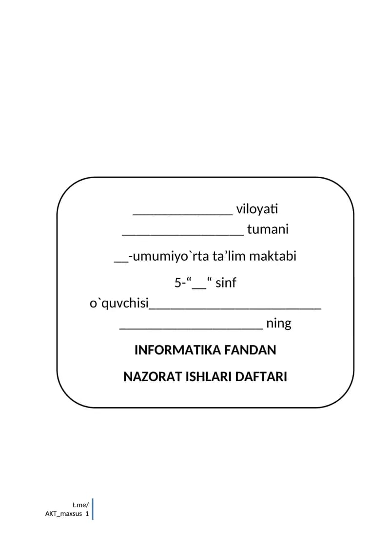 INFORMATIKA FANDAN NAZORAT ISHLARI DAFTARI