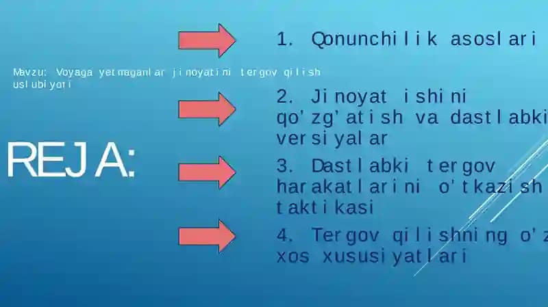 Voyaga yetmaganlar jinoyatini tergov qilish  uslubiyoti