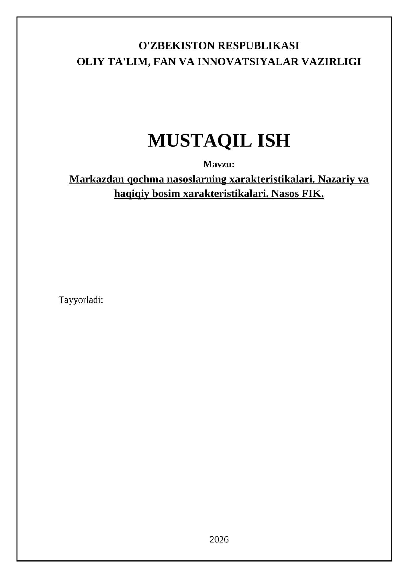 Markazdan qochma nasoslar xarakteristikalari