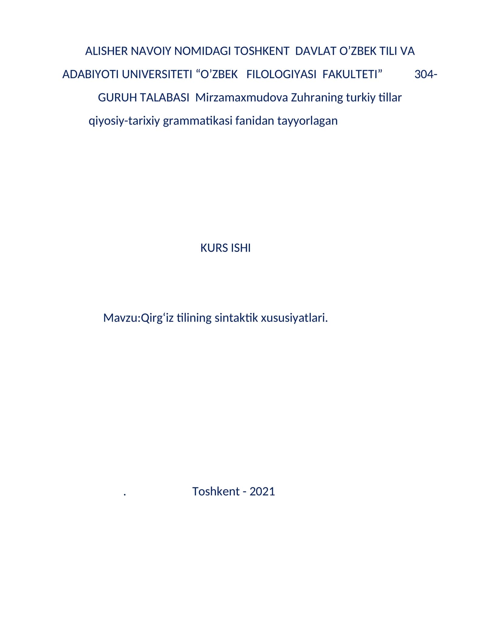Qirg‘iz tilining sintaktik xususiyatlari