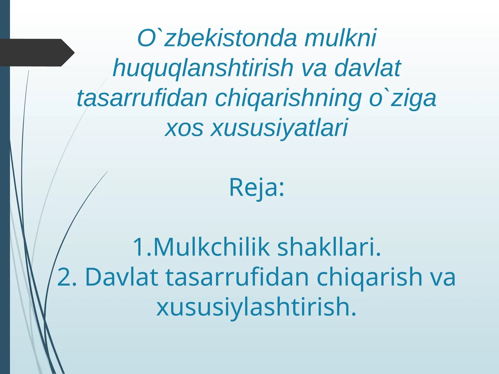O'zbekistonda mulkni huquqlashtirish va davlat tasarrufidan chiqarishning o'ziga xos xususiyatlari