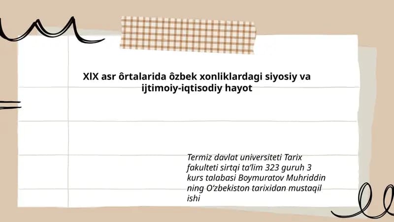 Oʻzbekiston tarixidan mustaqil ishlar