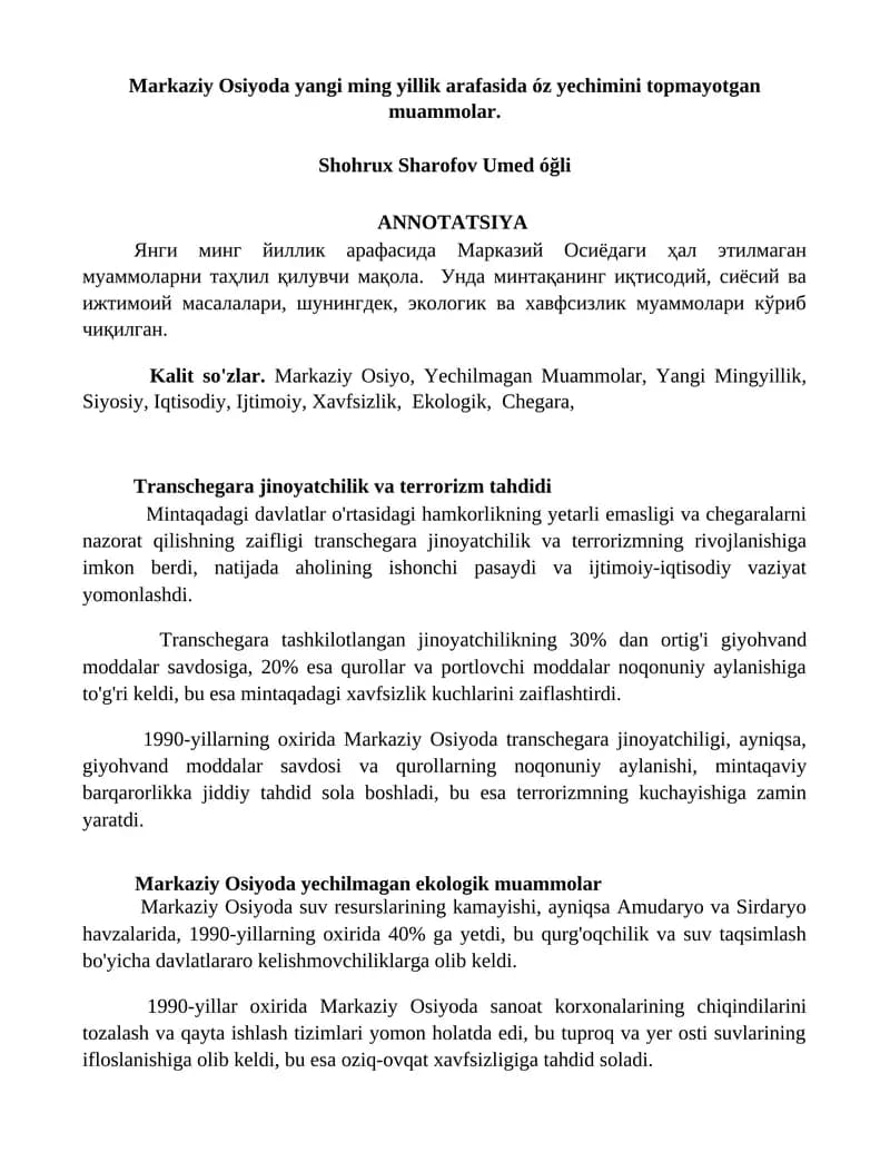 Yangi ming yillik arafasida óz yechimini topmayotgan muammolar