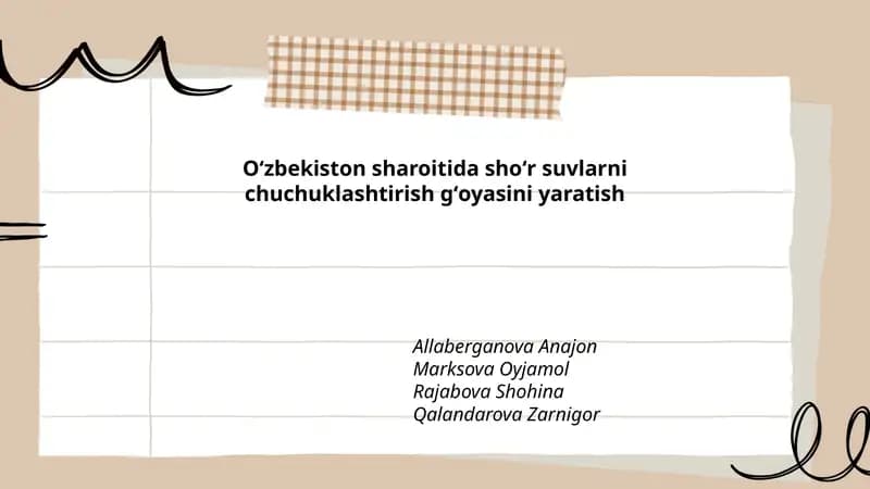 Oʻzbekiston sharoitida shoʻr suvlarni chuchuklashtirish gʻoyasini yaratish