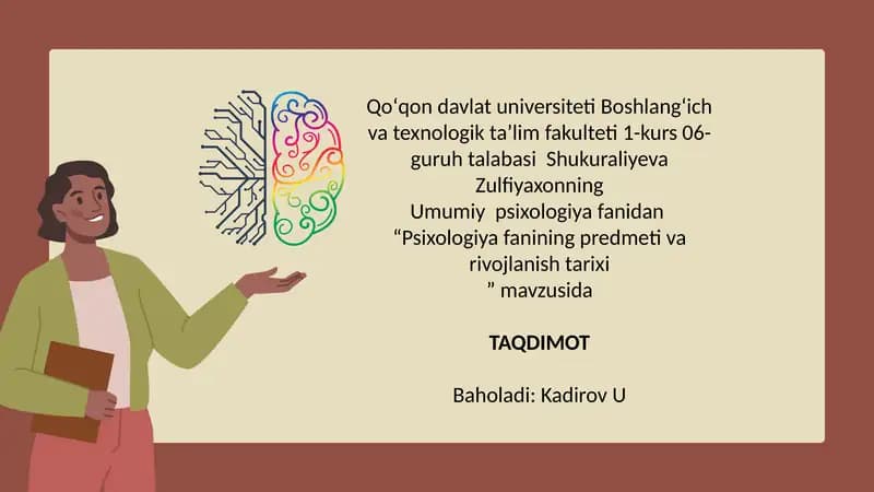 Psixologiya fanining predmeti va rivojlanish tarixi
