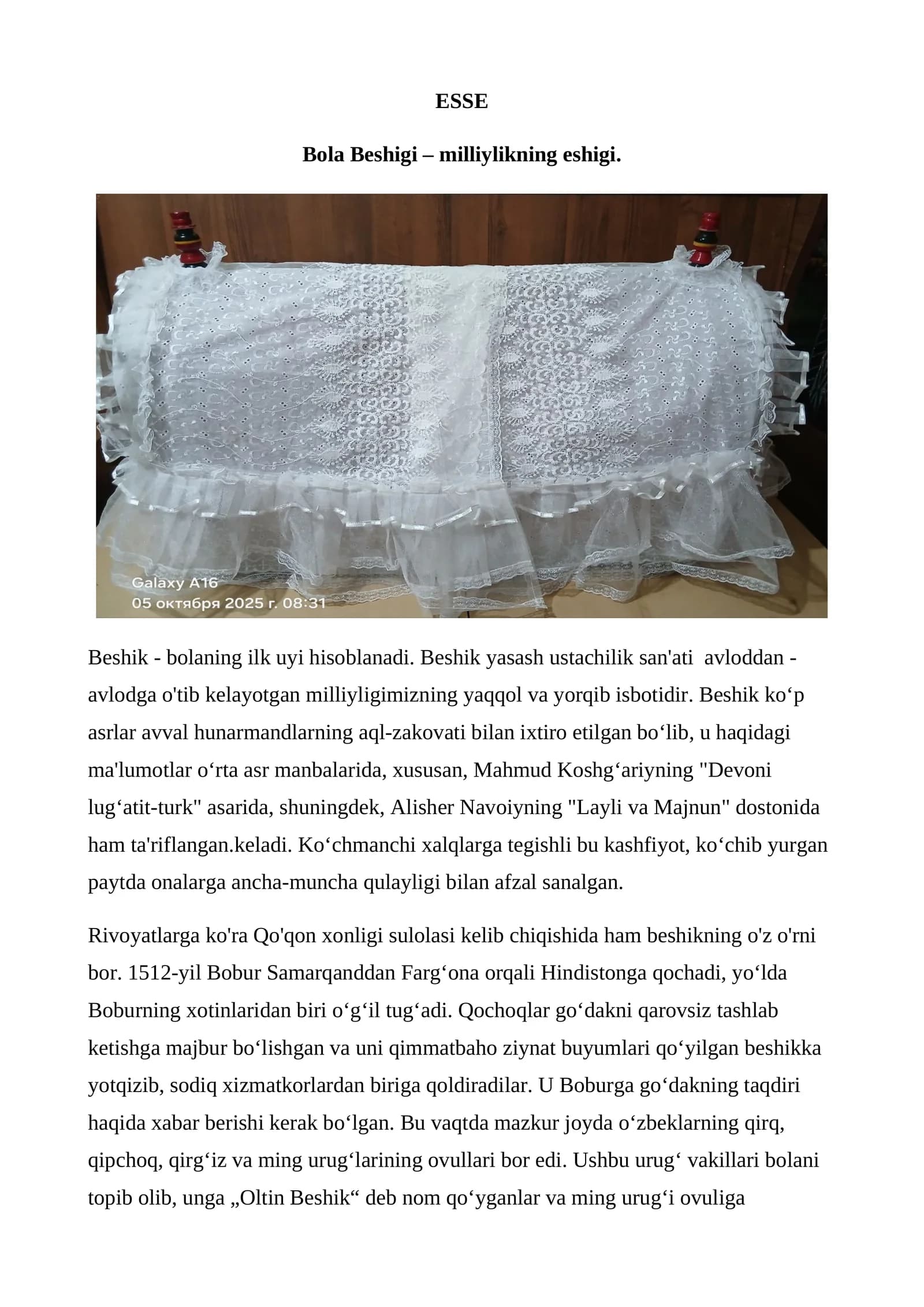Bola Beshigi – milliylikning eshigi. mavzusida maruza