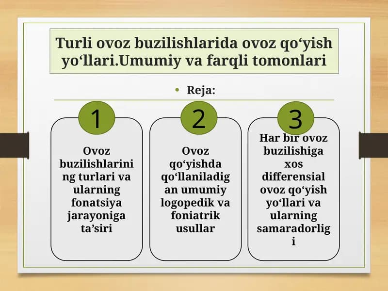 Turli ovoz buzilishlarida ovoz qo‘yish yo‘llari.Umumiy va farqli tomonlari