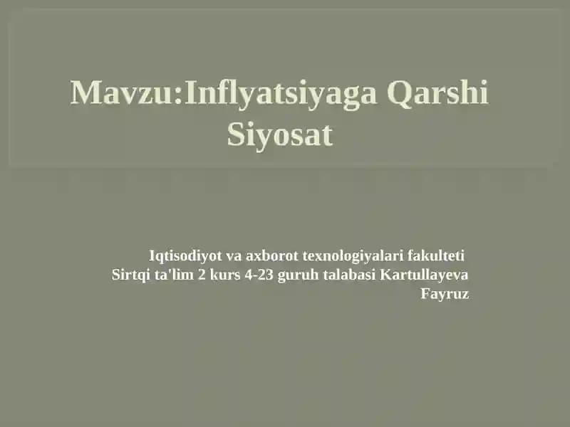 Inflyatsiyaga Qarshi Siyosat
