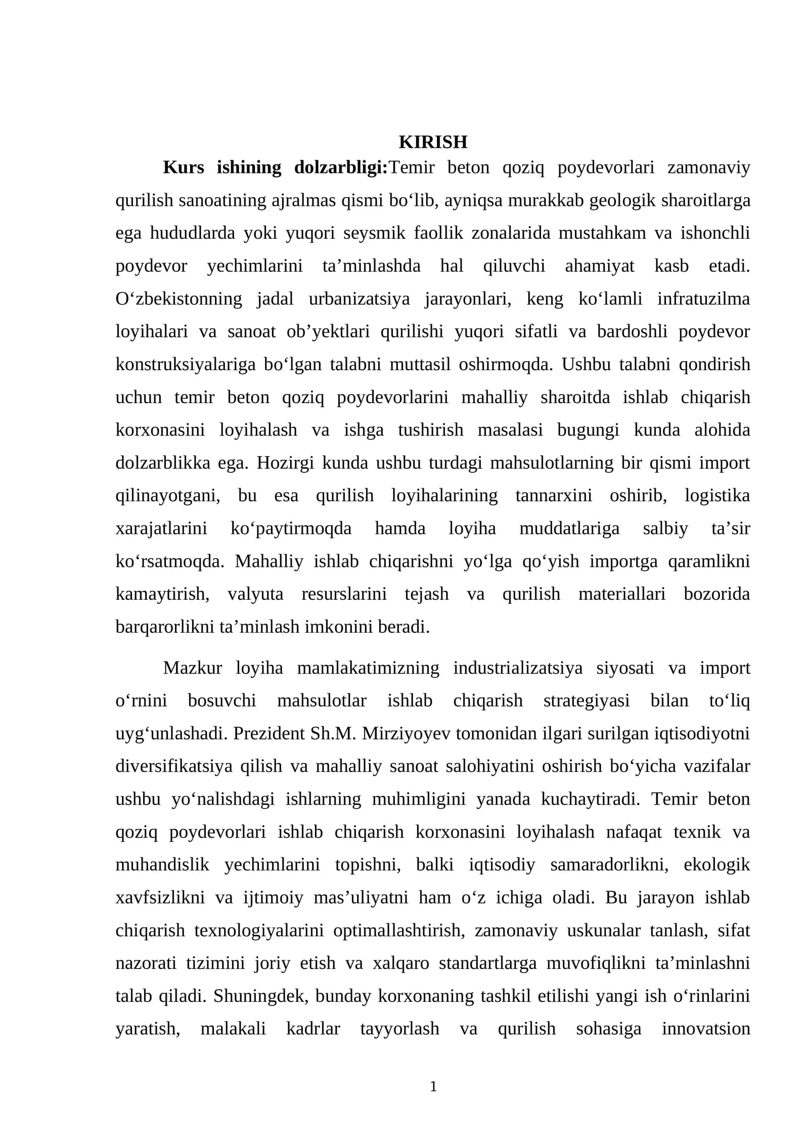 Temir  beton  qoziq   poydevorlari  ishlab  chiqarish   korxonasini  loyixalash