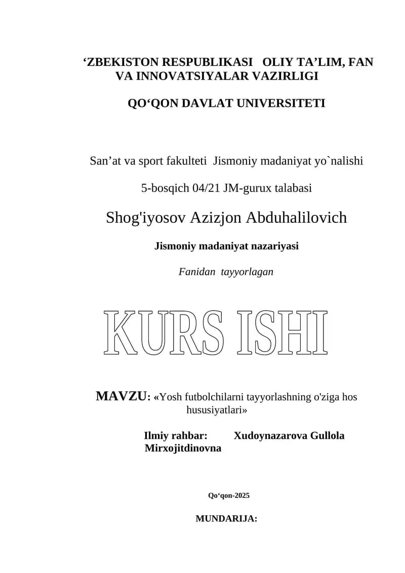 Yosh futbolchilarni tayyorlashning o'ziga hos hususiyatlari