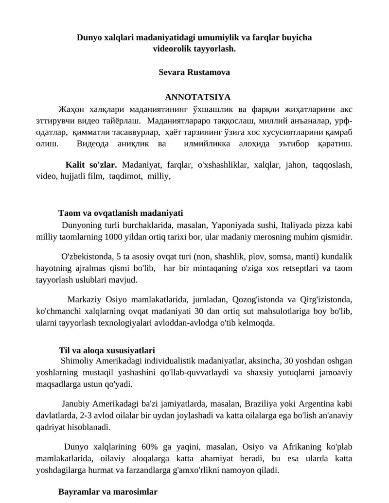 Taom va ovqatlanish madaniyati