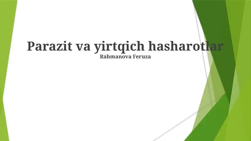 Parazit va Yirtqich Hashamatlarning Oziqlanish Usullari