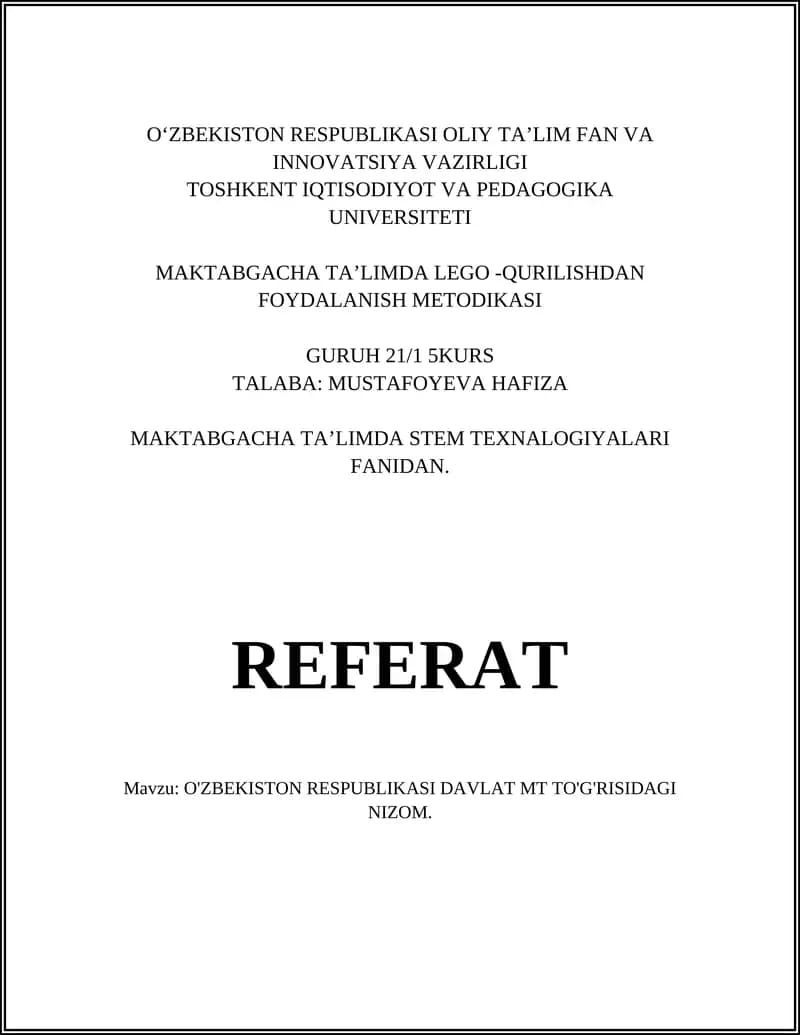 O'ZBEKISTON RESPUBLIKASI DAVLAT MT TO'G'RISIDAGI NIZOM