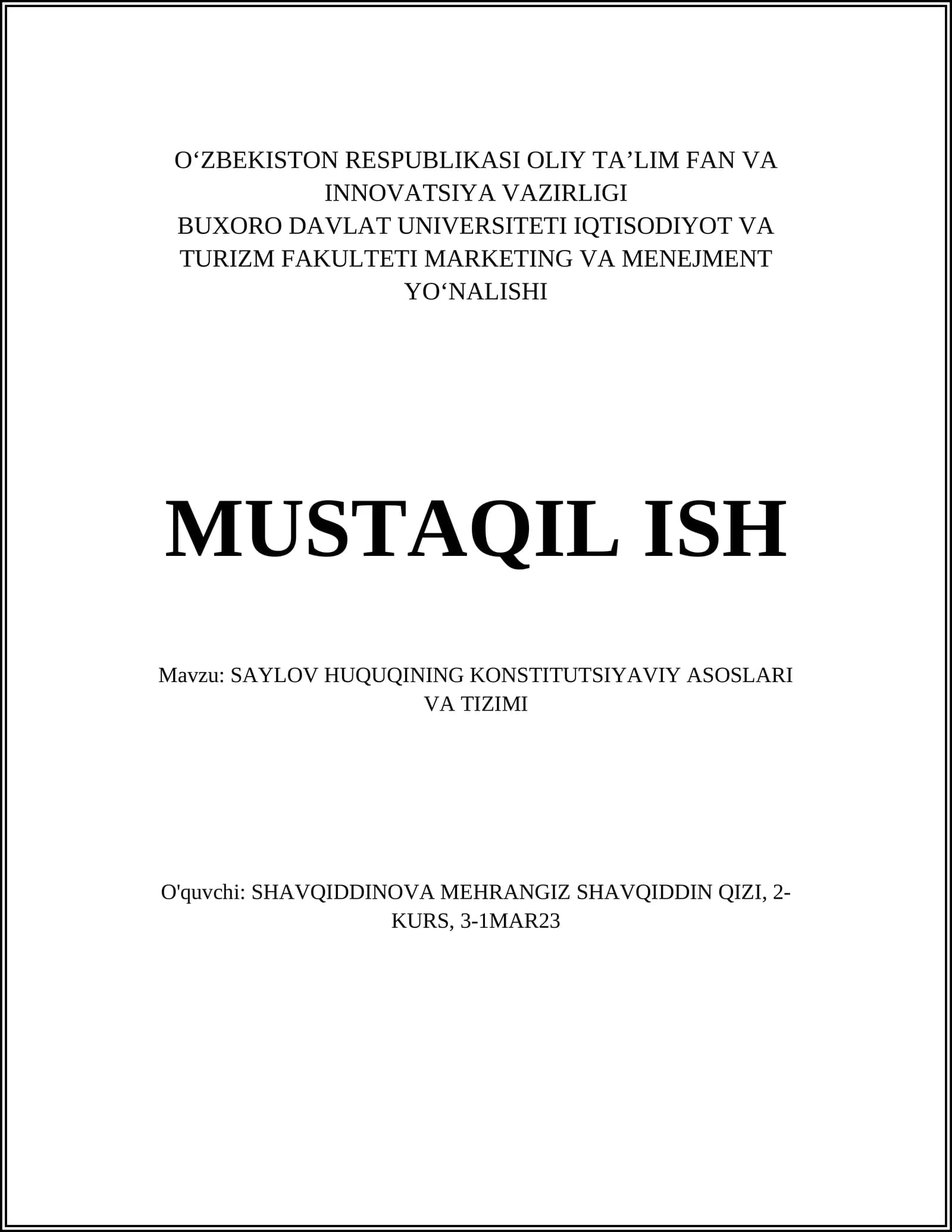 SAYLOV HUQUQINING KONSTITUTSIYAVIY ASOSLARI VA TIZIMI