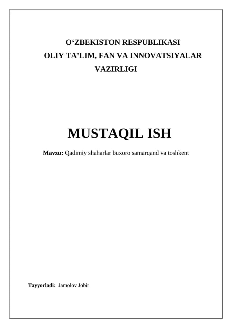 Qadimiy shaharlar buxoro samarqand va toshkent