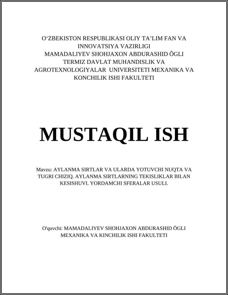 AYLANMA SIRTLAR VA ULARDA YOTUVCHI NUQTA VA TUGRI CHIZIQ