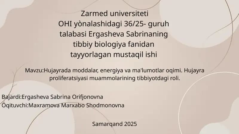 Hujayra moddalar, energiya va ma'lumotlar oqimi