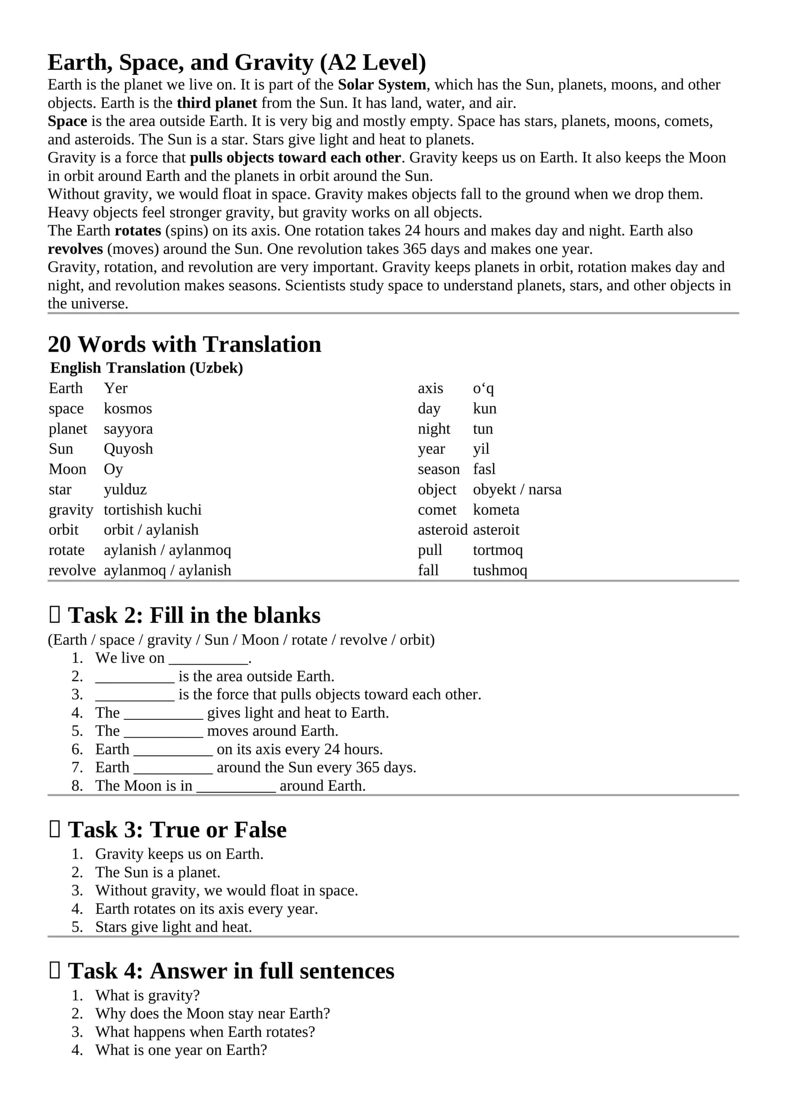 Earth, Space, and Gravity (A2 Level)