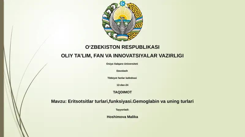 Eritsotsitlar turlari, funksiyasi.Gemoglabin va uning turlari