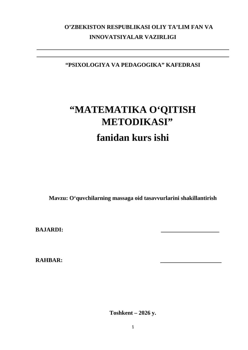 O‘quvchilarning massaga oid tasavvurlarini shakillantirish