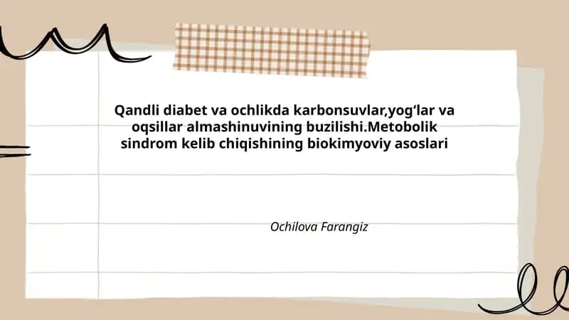 Metobolik sindrom kelib chiqishining biokimyoviy asoslari