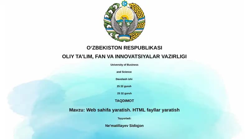 Web sahifa yaratish. HTML fayllar yaratish