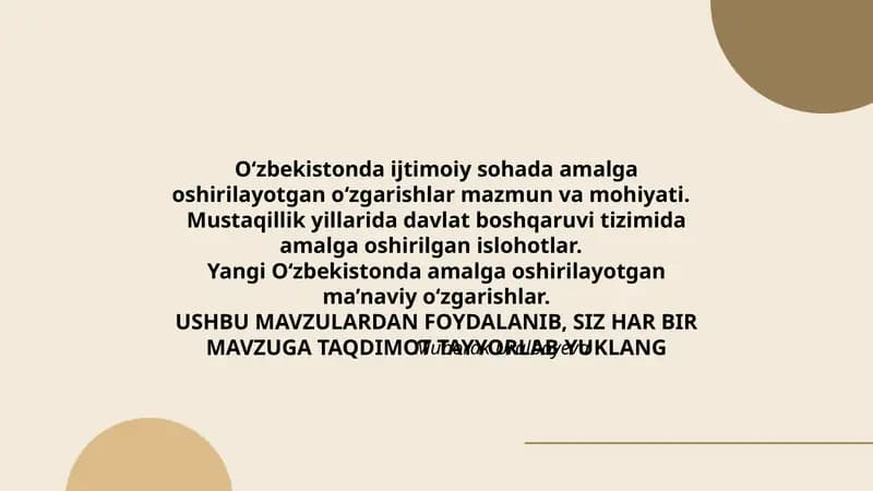 O‘zbekistonda ijtimoiy sohada amalga oshirilayotgan o‘zgarishlar mazmun va mohiyati