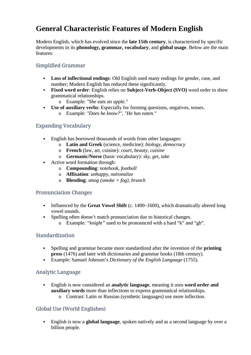 General Characteristic Features of Modern English