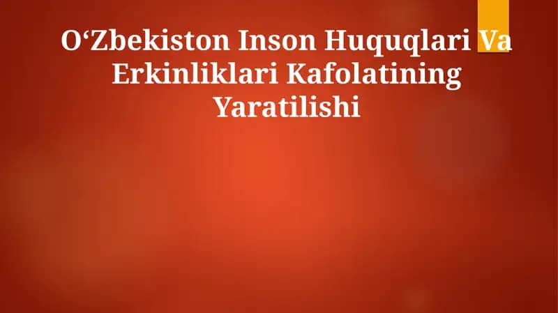 Oʻzbekiston Inson Huquqlari Va Erkinliklari Kafolatining Yaratilishi