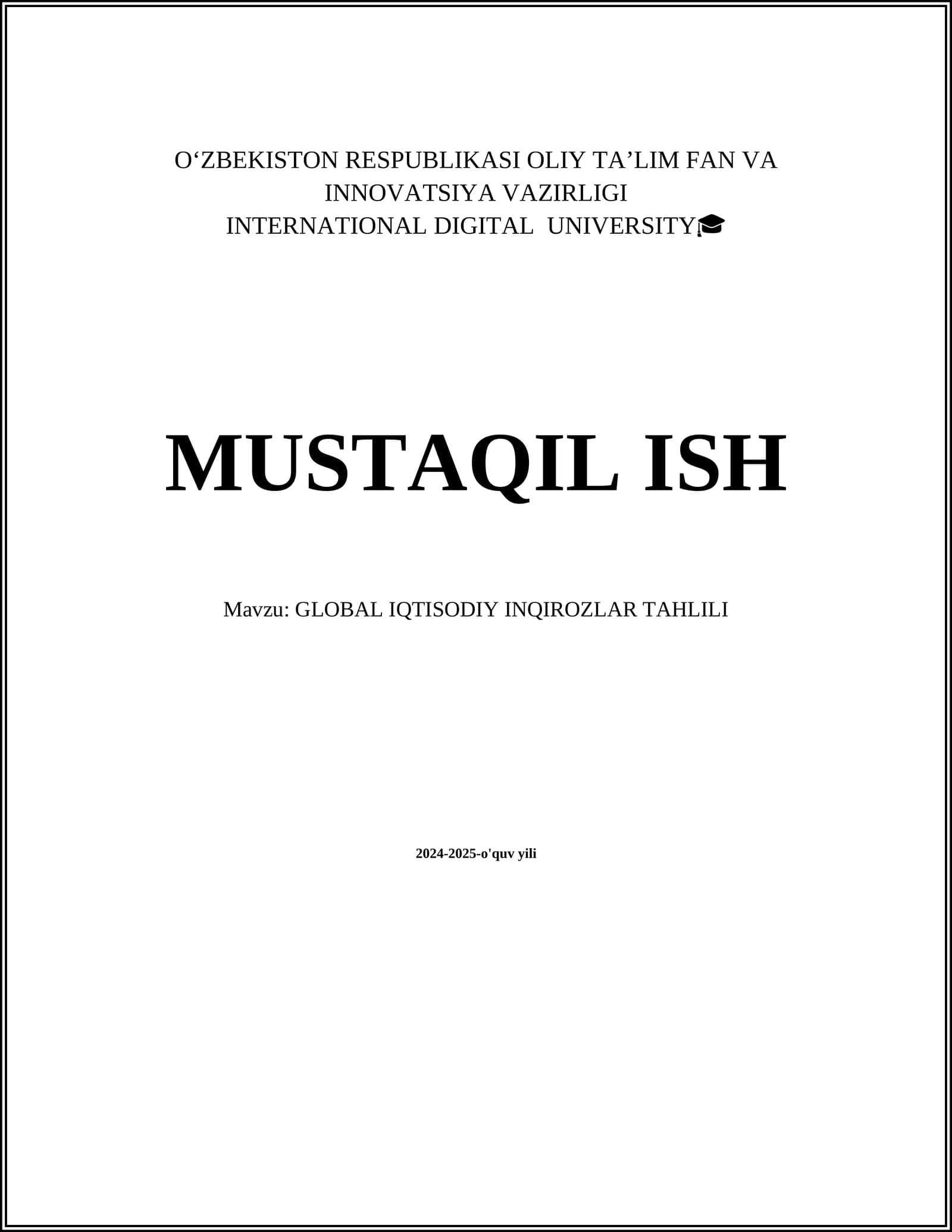 GLOBAL IQTISODIY INQIROZLAR TAHLILI