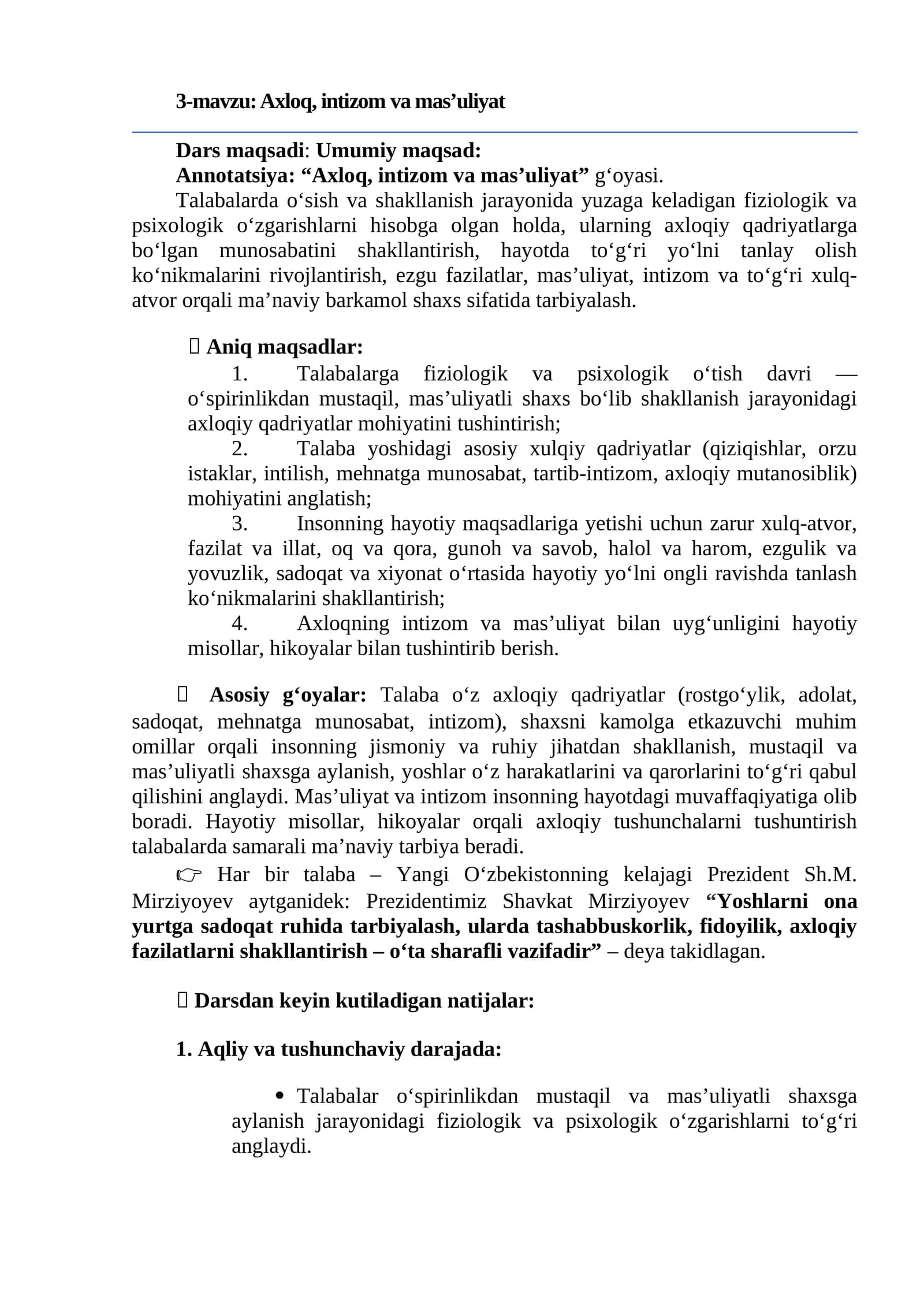 Axloq, intizom va mas’uliyat