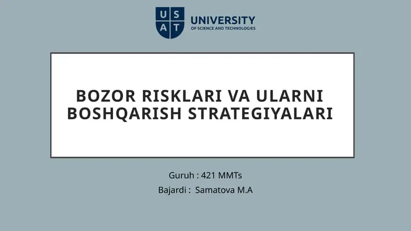 Bozor risklari va ularniboshqarish strategiyalari