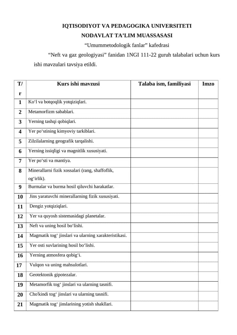 Neft va gaz geologiyasi kurs ishi