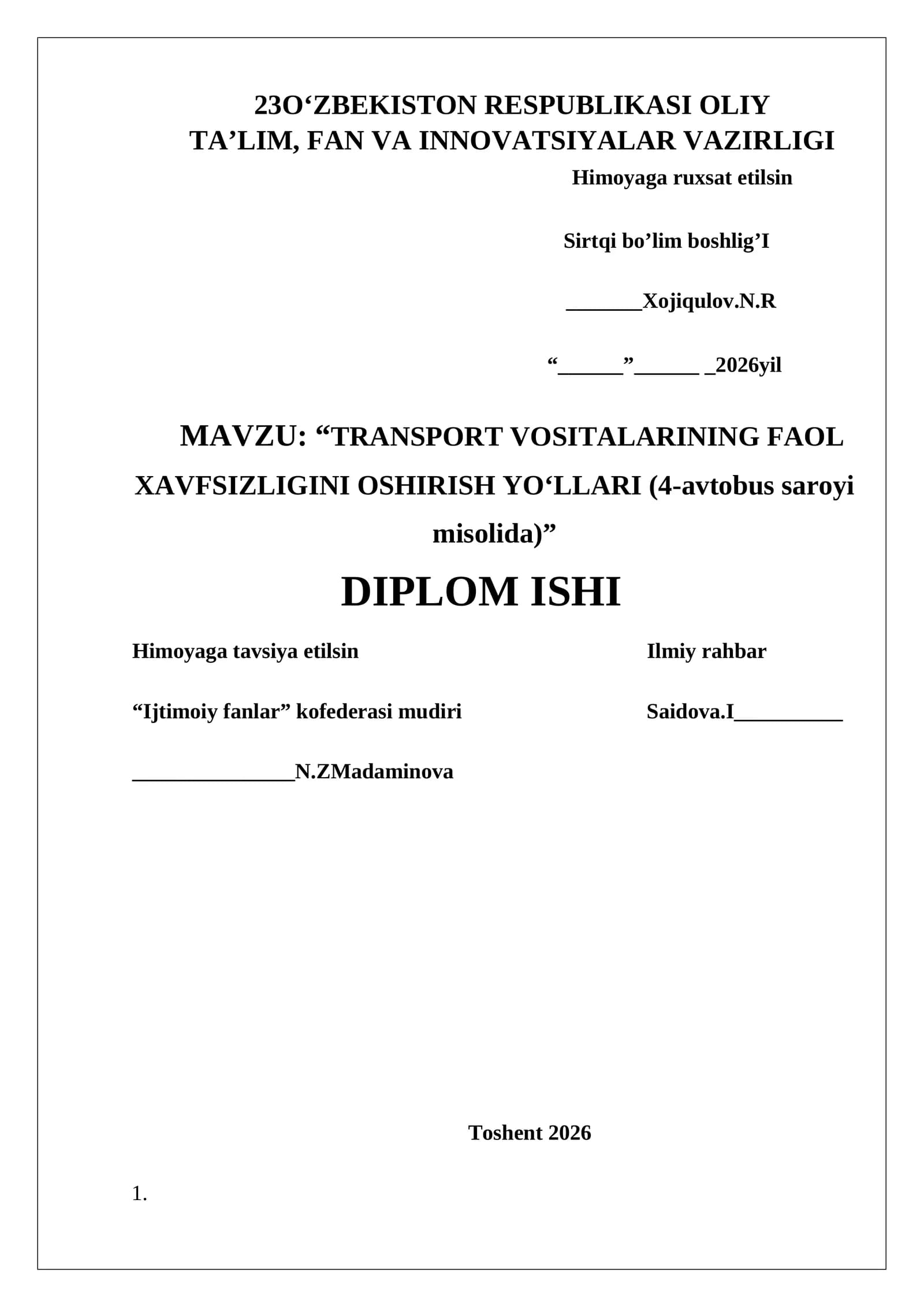 TRANSPORT VOSITALARINING FAOL XAVFSIZLIGINI OSHIRISH YO‘LLARI (4-avtobus saroyi misolida)