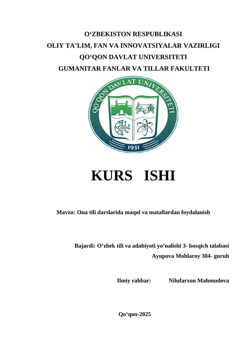 Ona tili darslarida maqol va matallardan foydalanish