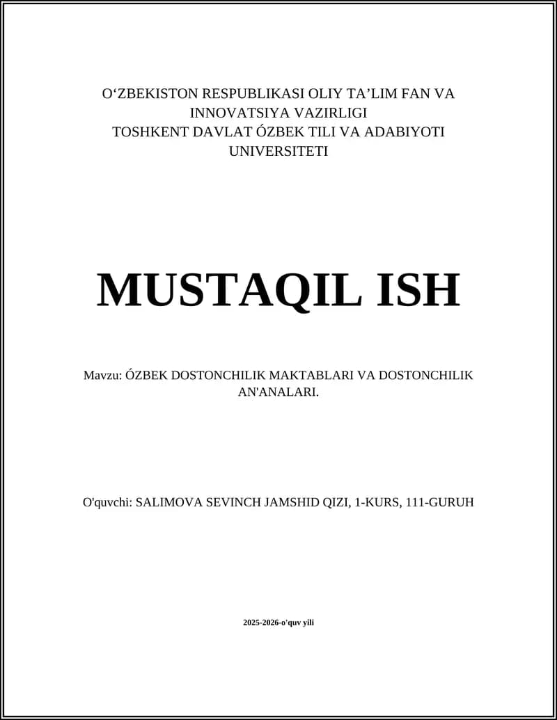 ÓZBEK DOSTONCHILIK MAKTABLARI VA DOSTONCHILIK AN'ANALARI