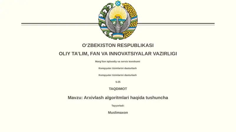 Arxivlash algoritmlari haqida tushuncha