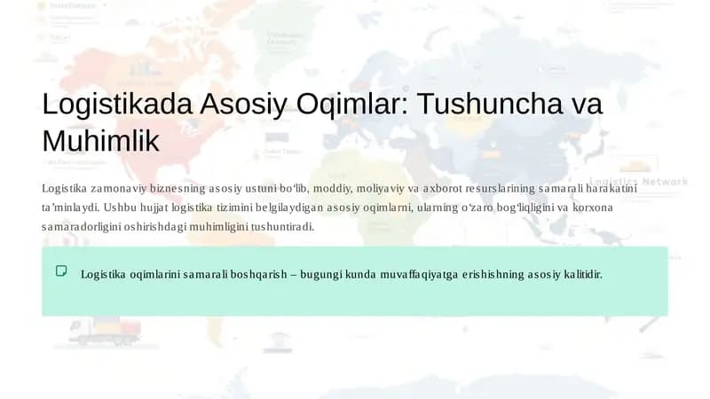 Logistikada asosiy oqimlar: Tushuncha va Muhimlik