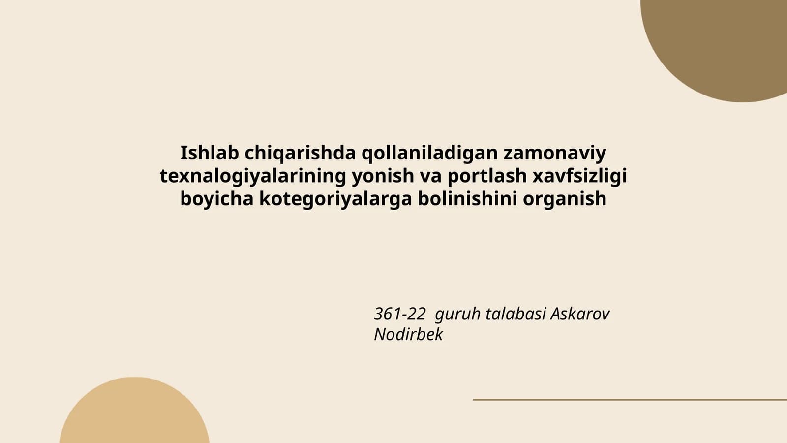 Zamonaviy texnologiyalarning yonish va portlash xavfsizligi