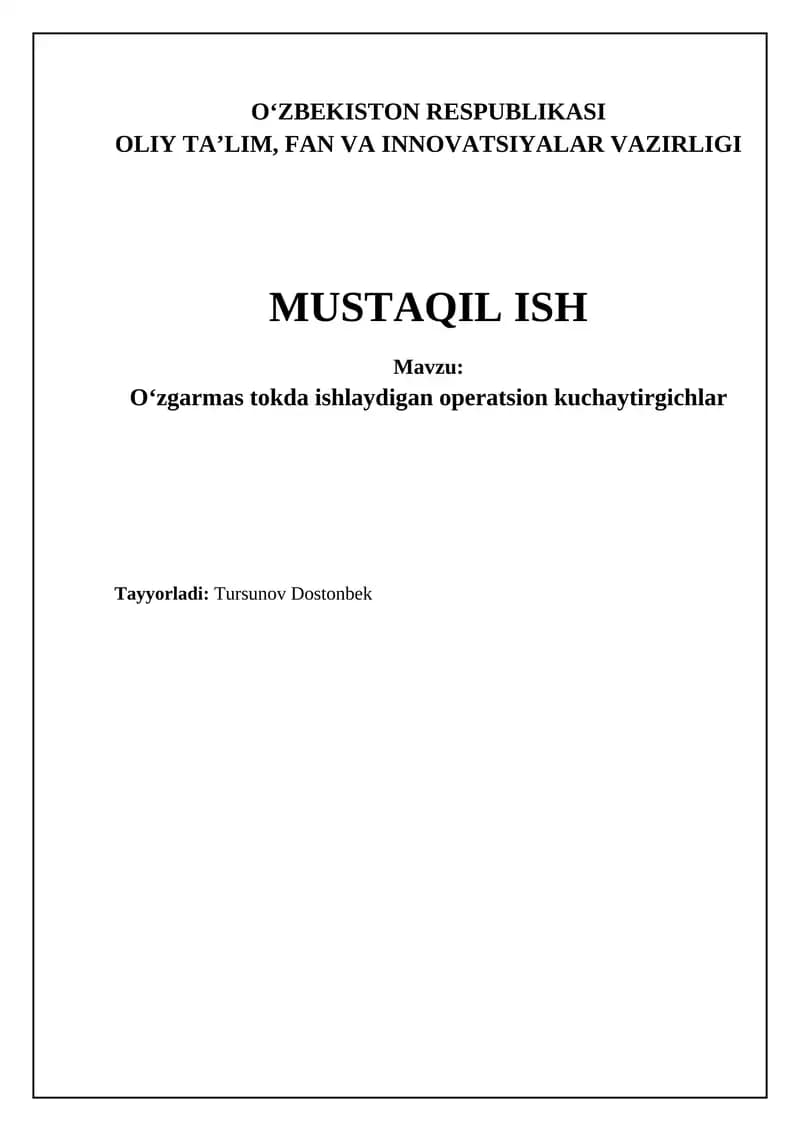 Oʻzgarmas tokda ishlaydigan operatsion kuchaytirgichlar